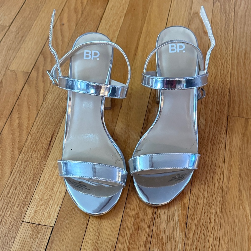 BP Metallic Silver Strappy Heels